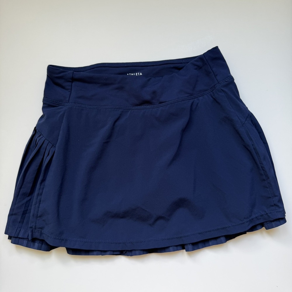 Athleta Girl Skort Size Small 7 Game Set Match Skirt Tennis Prep Navy Pleat Back